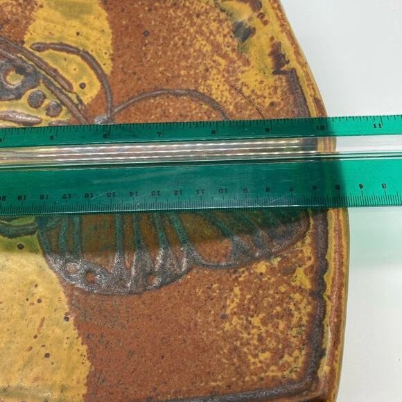 Vintage Butterfly signed Studio Pottery Gold Burnt orange footed dish signed - Picture 6 of 10